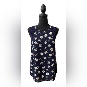 Daniel Rainn: Floral Sleeveless Navy Top
